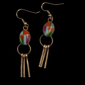 Native American inlaid silver earrings